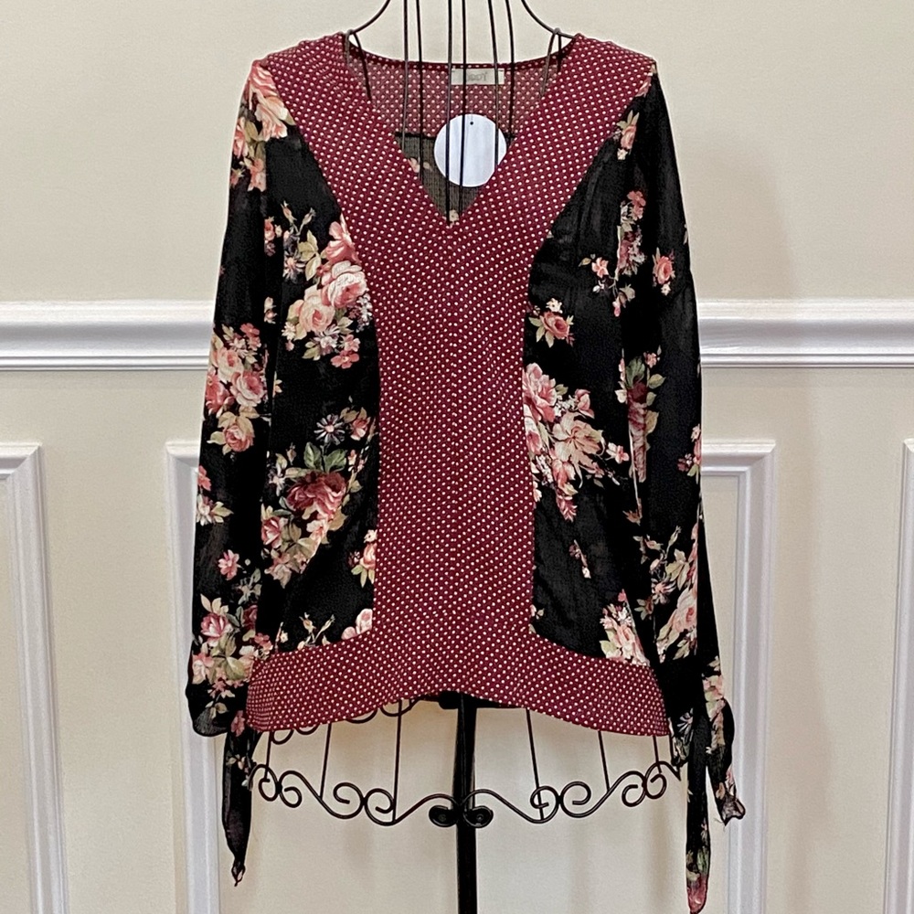 *CLEARANCE* ODDI Floral Tie Sleeve Lightweight Blouse - Picture 6 of 11